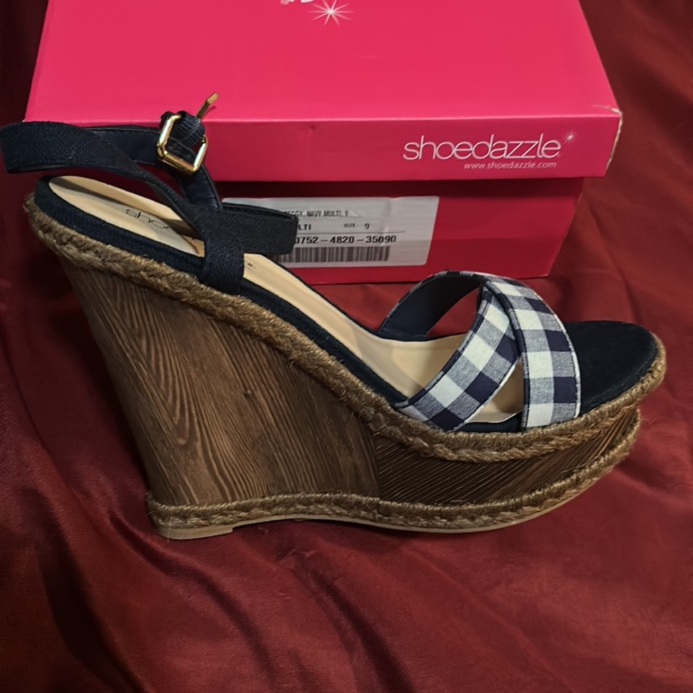 Never Been Worn Size 9 Navy Multi Color Wedges. - image 2